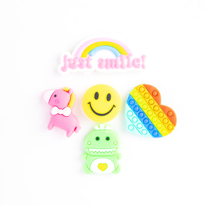 Cute Just Smile, Frog, Dinosaur, Horse, Heart, Mixed, 3D Fridge Magnets (5 Pieces Set)