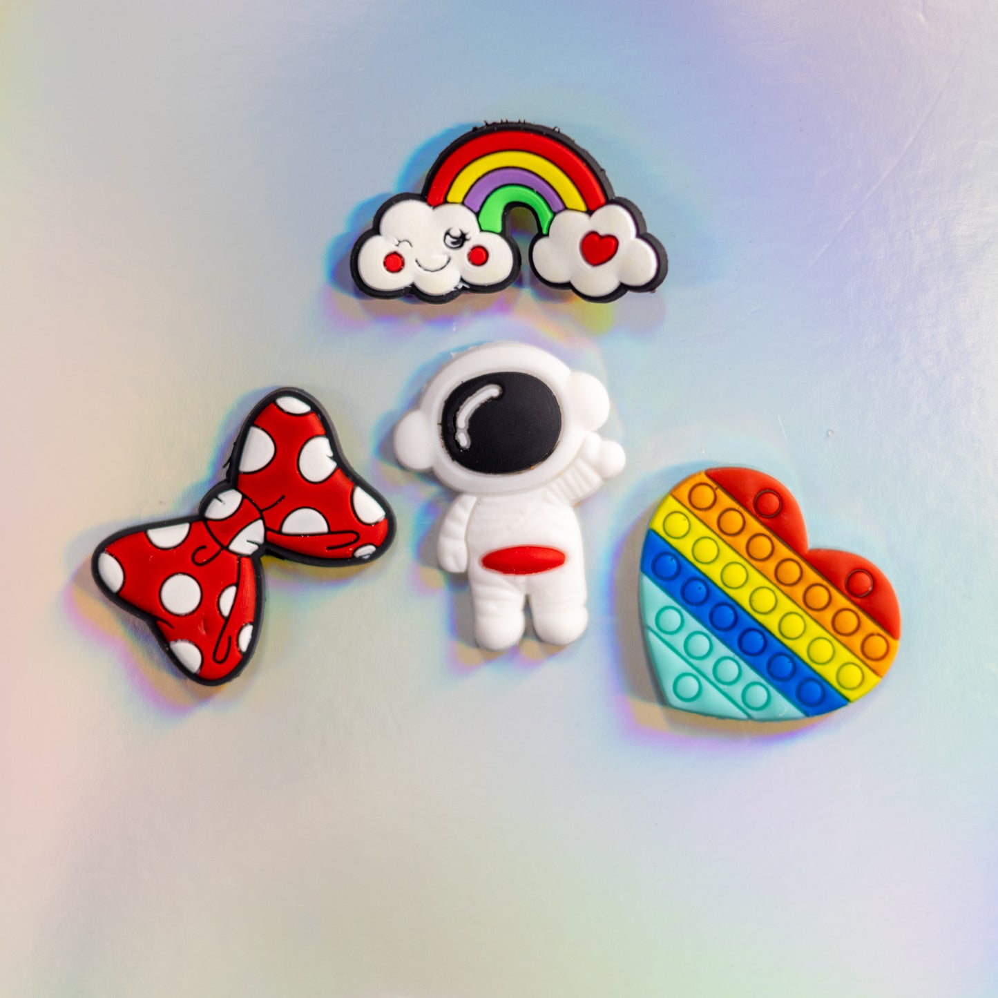 Cute Astronaut, Colorful Heart PopIt, Rainbow Cloud, Mixed, 3D Fridge Magnets (4 Pieces Set)