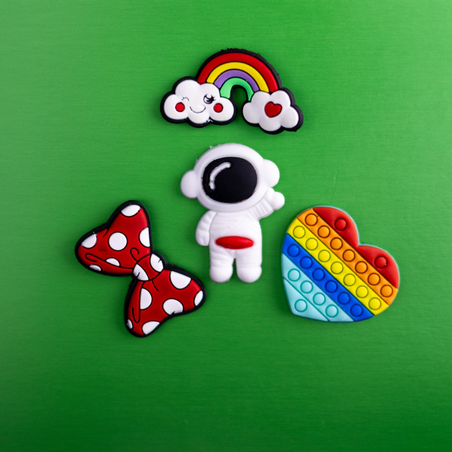 Cute Astronaut, Colorful Heart PopIt, Rainbow Cloud, Mixed, 3D Fridge Magnets (4 Pieces Set)