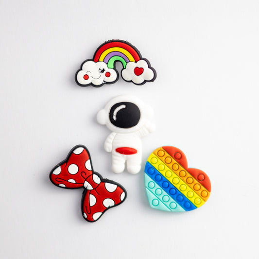 Cute Astronaut, Colorful Heart PopIt, Rainbow Cloud, Mixed, 3D Fridge Magnets (4 Pieces Set)