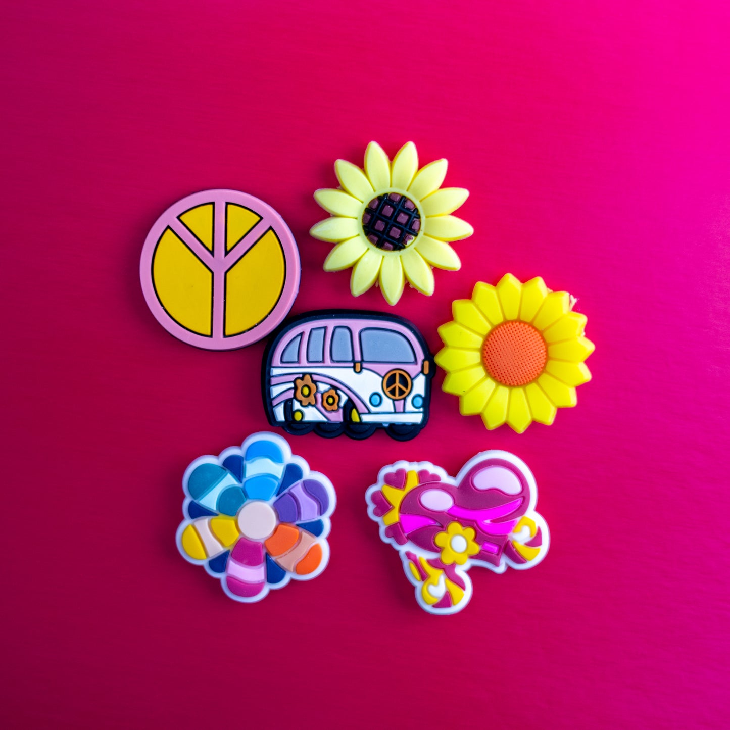 Hippie Peace and Flowers, 3D Fridge Magnets (5 Pieces Set)