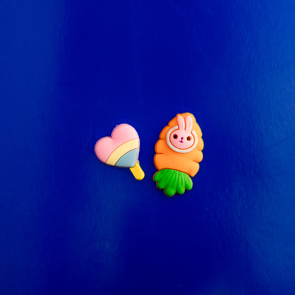 Cute Heart Popsico and Carrot, 3D Fridge Magnets (2 Pieces Set)