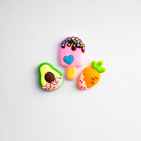 Topping Lover, Popsico, Avocado, Carrot, 3D Fridge Magnets (3 Pieces Set)