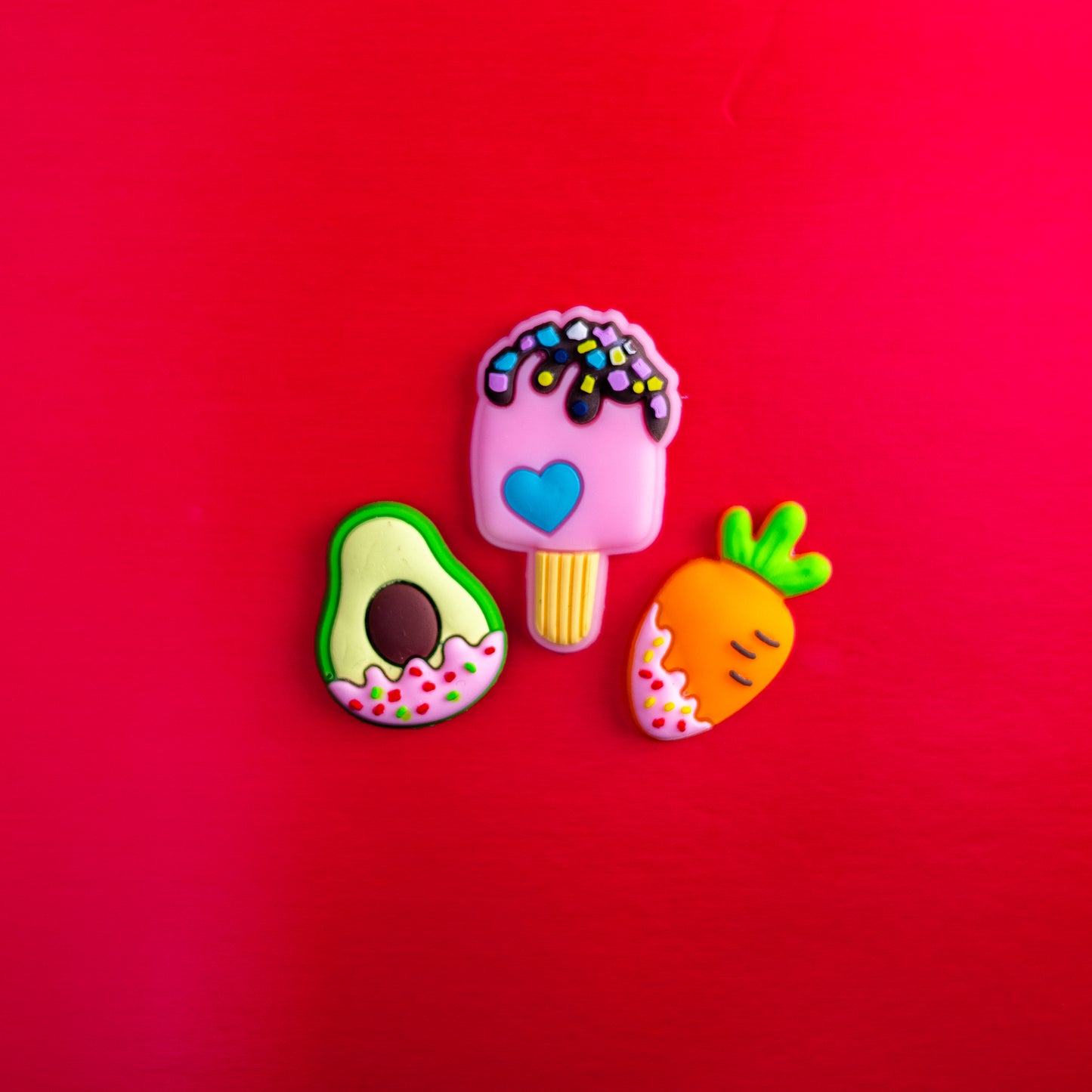 Topping Lover, Popsico, Avocado, Carrot, 3D Fridge Magnets (3 Pieces Set)