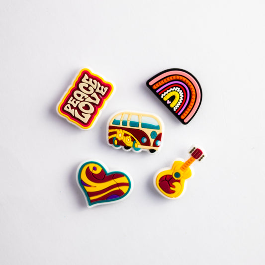 Cute Hippie Peace and Love, 3D Fridge Magnets (5 Pieces Set)