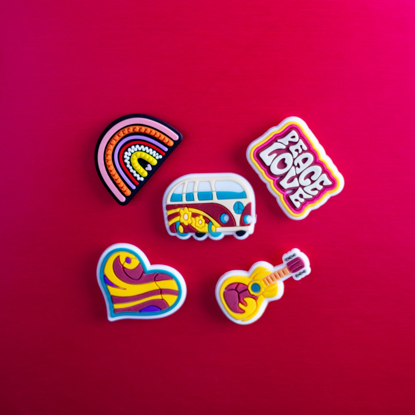 Cute Hippie Peace and Love, 3D Fridge Magnets (5 Pieces Set)