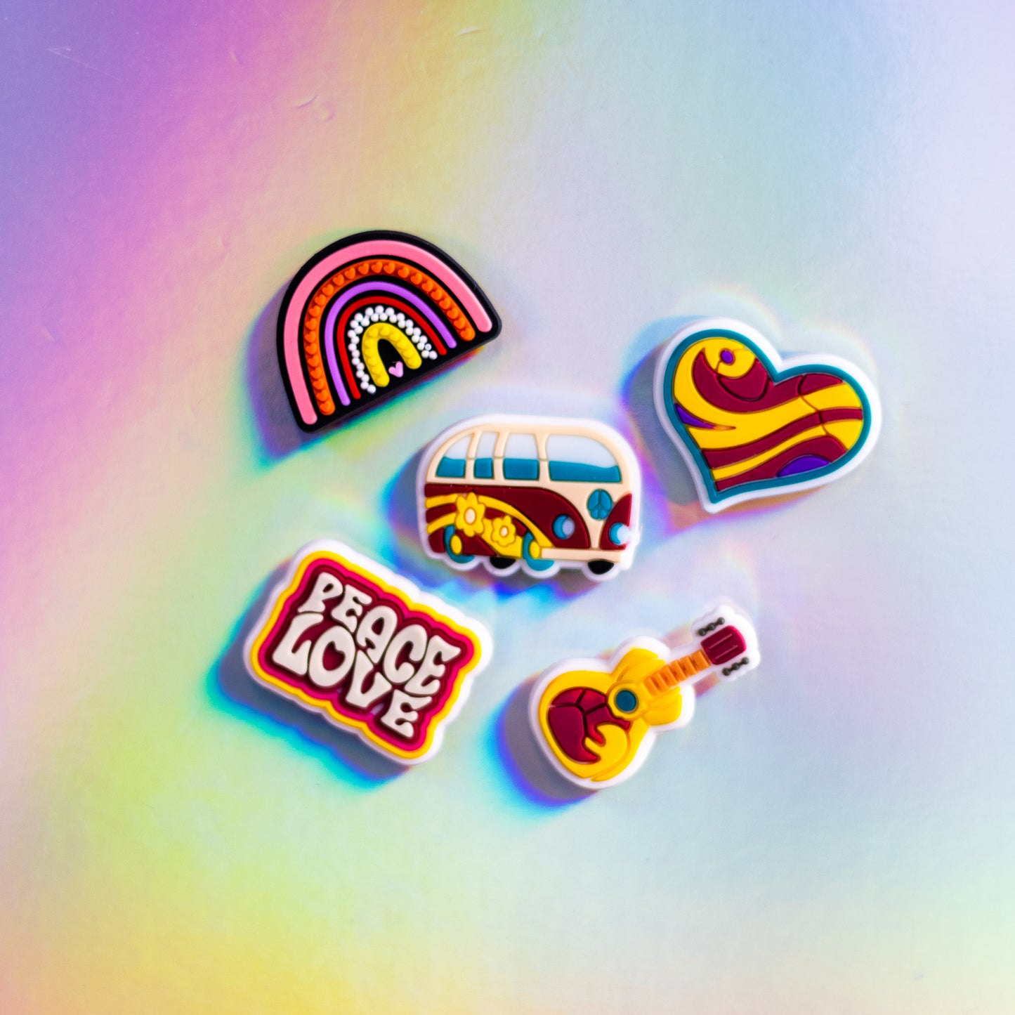 Cute Hippie Peace and Love, 3D Fridge Magnets (5 Pieces Set)