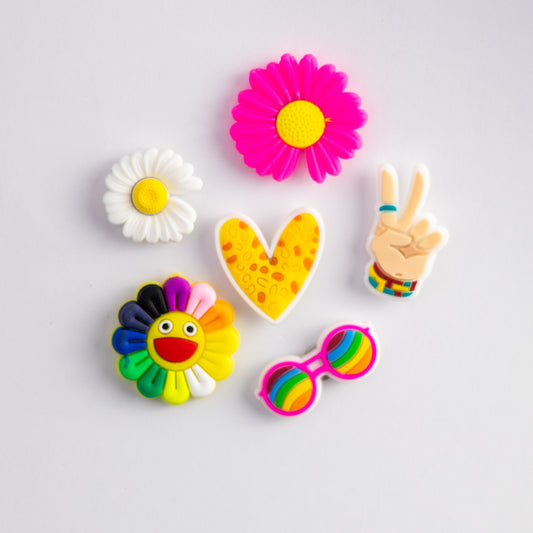 Cute Peace and Flowers, 3D Fridge Magnets (6 Pieces Set)