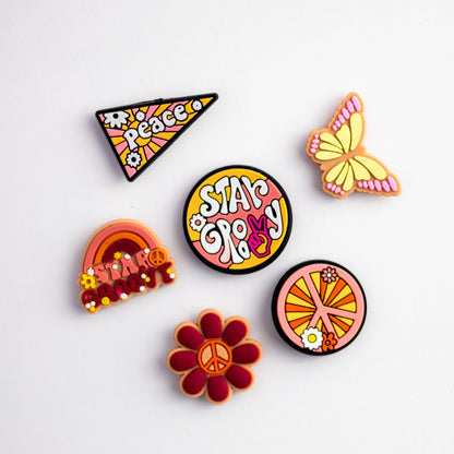 Hippie, Star Groovy, Peace, 3D Fridge Magnets (6 Pieces Set)