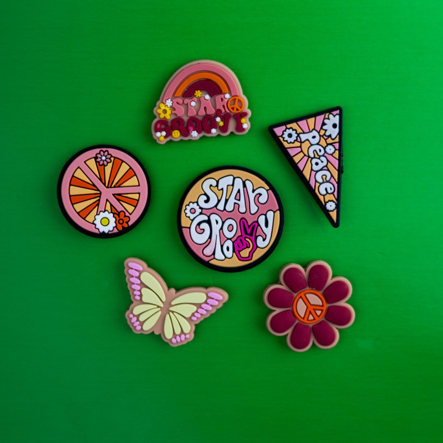 Hippie, Star Groovy, Peace, 3D Fridge Magnets (6 Pieces Set)