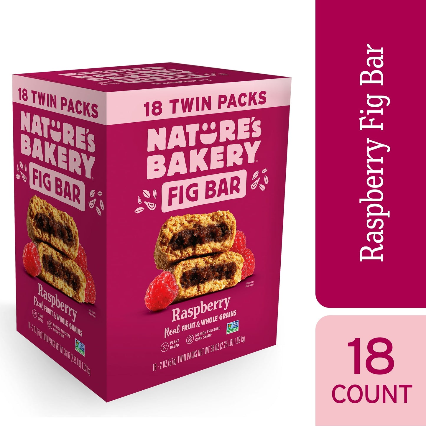 Nature's Bakery Raspberry Fig Bars are a delicious and satisfying snack that's also good for you. These soft-baked bars are chewy and flavorful, with a sweet and tart raspberry flavor. From home to on-the-go, they’re the daily snack companion you can rely on—anywhere, anytime. They're a good source of fiber and protein, and they come in a convenient box of 18-pack containing 2-ounce twin packs.