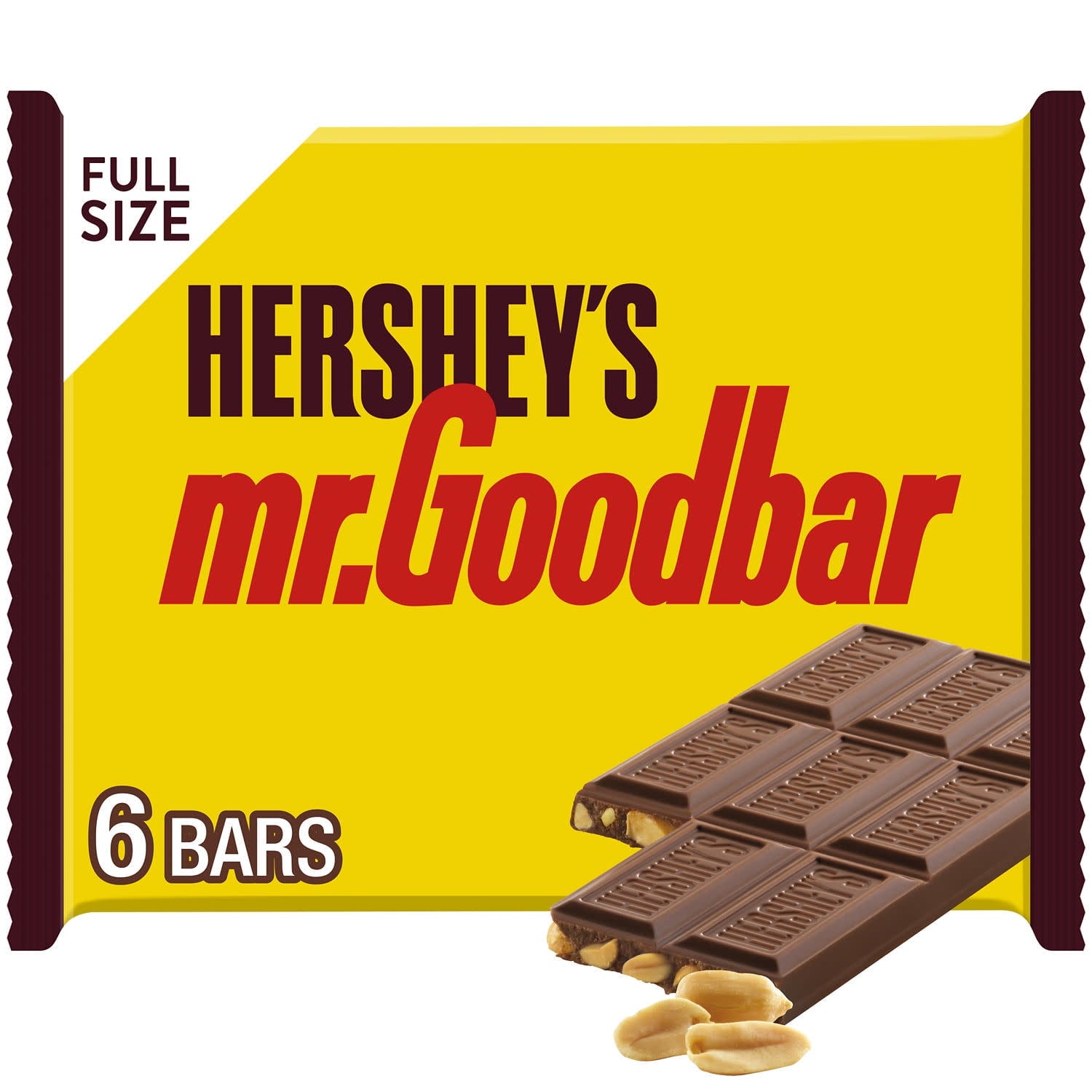 Smooth chocolate candy combined with crunchy roasted peanuts? Sign us up! HERSHEY'S MR. GOODBAR is a classic candy and a long-standing favorite. Behind each iconic yellow wrapper is the delicious combination of peanuts and chocolate candy that people have known and loved for decades. Whether you need Valentine's Day candy for love baskets, Easter candy for baskets, holiday candy for Christmas stockings or Halloween candy for trick-or-treat bags and costume party prizes, HERSHEY'S MR. GOODBAR chocolate candy