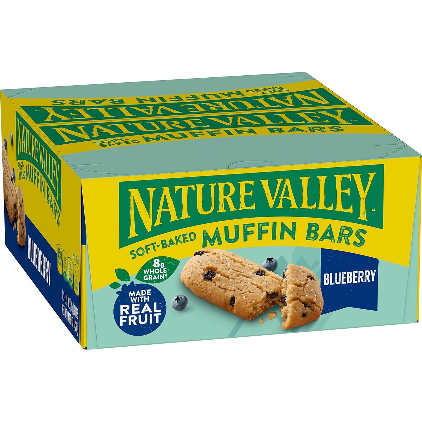 Muffin-soft goodness, to go. Get all the goodness of a soft muffin in a portable bar. For the morning wake-up call you'll crave. Nature Valley Blueberry Soft-Baked Muffin Bars are made with 8g of whole grain per serving (at least 48g recommended daily) and contain no artificial flavors, colors from artificial sources or high fructose corn syrup. A portable snack perfect for the pantry, lunch box, and hiking trail. It's a snack everyone in your household can enjoy. At Nature Valley, we believe that what you 