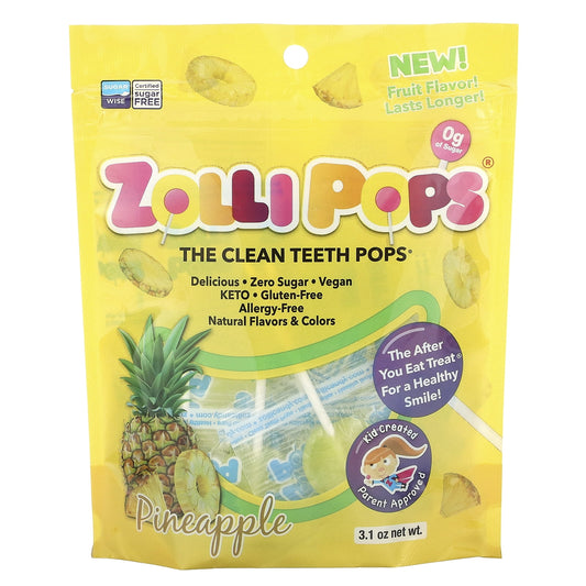 Delicious, natural, kid created, Mom approved Zollipops , Clean Teeth Anti Cavity Pops are no ordinary suckers. This candy is a supercharged with smile making, magical, teeth cleaning ingredients, including erytritol, xylitol and other natural ingredients. They help to reduce the acidity and raise the pH in your mouth after a meal to help your teeth re-mineralize and get stronger, faster to keep smiles healthy and happy. Zollipops are sugar free, nut free, gluten free, dairy free, vegan, kosher, and contain