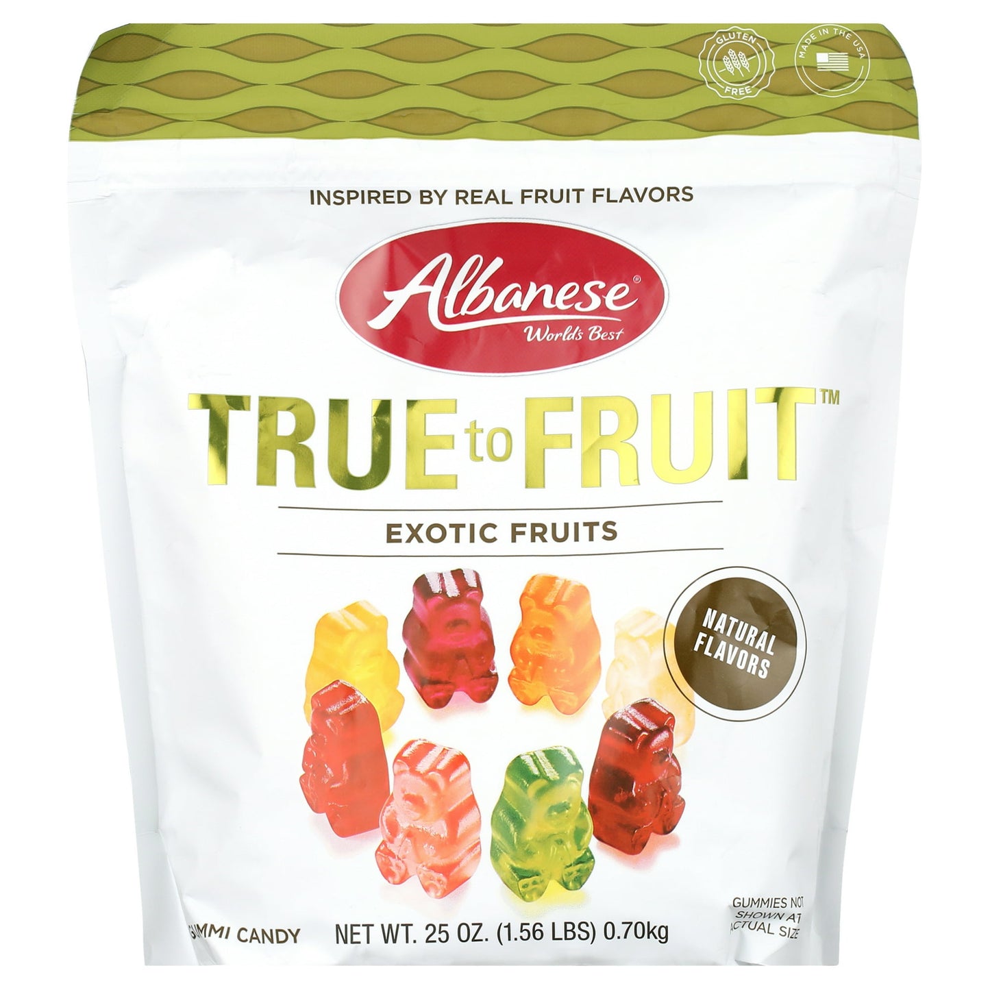 The Albanese Ultimate 8 Assorted Flavor Gummi Bears have elevated the tasting experience by using our signature texture & innovative flavor explosion. We crafted each flavor with care, skill, and passion. We're also proud to say that these gummies have natural flavors, colors from real fruits and vegetables, are gluten-free, fat-free, and low in sodium! The variety of unique real fruit flavors give your palate the experience of biting into the actual fruit. It's more than Ultimate, it's Albanese. FREE from 