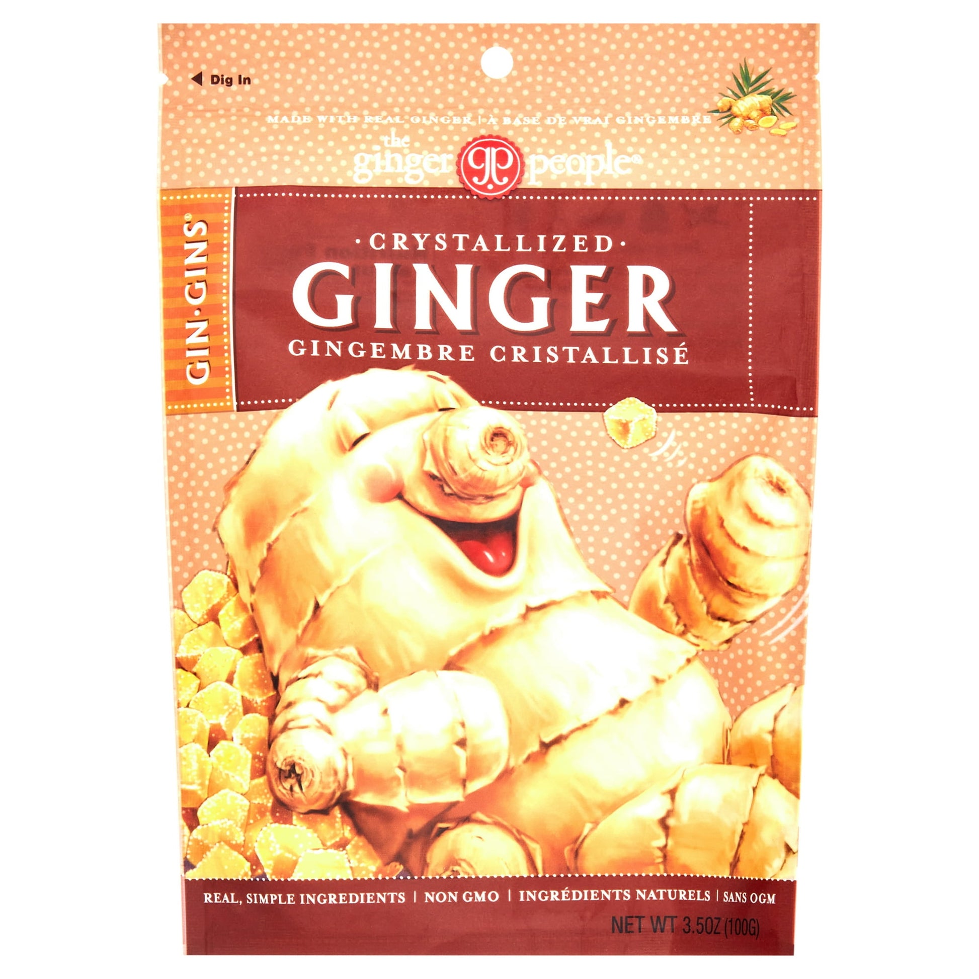 The Ginger People Crystallized Ginger is a chewy candied baby ginger that is naturally sweetened with cane sugar. It features baby ginger harvested at the peak of its flavor. One of the world's original candies, crystallized ginger was commonly served at the end of the meal to aid digestion during medieval times. Take these tender, golden gems with you on your next trip as a soothing travel companion. You can also use them as a flavorful baking ingredient or in a good cup of tea. You'll satisfy your sweet t