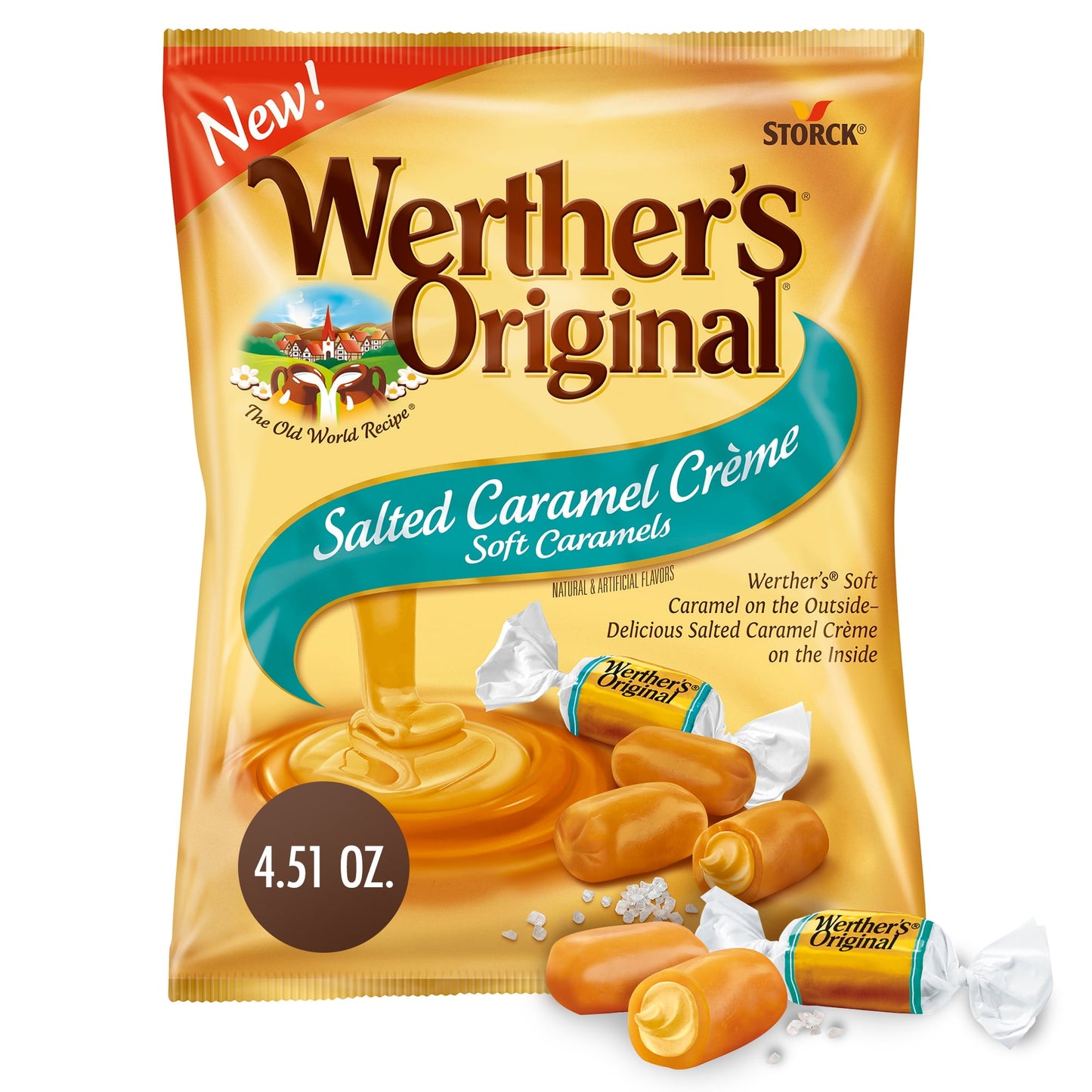 Werther’s Original Salted Caramel Creme Soft Caramels combine classic Werther’s soft caramel candy with a delicious, salted caramel creme filling. Werther’s soft caramels are made with only the finest ingredients: real butter, fresh cream, white and brown sugars, a pinch of salt and a lot of time. Still made with the same passion and care Gustav Nebel first brought to every Werther’s candy he crafted more than 100 years ago. Indulge in Werther’s Original Salted Caramel Creme Soft Caramels and enjoy the Wert