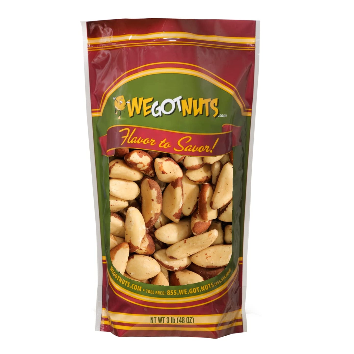 Whole Brazil Nuts from We Got Nuts are a delicious addition to your kitchen pantry. They make tasty snacks that you can serve as appetizers at parties or for watching the game. These savory nuts are fresh and packaged without the shell for convenience. They're packed with all sorts of minerals, including vitamin E, zinc, thiamin, manganese, magnesium and phosphorus. These nuts have nearly eight times your daily recommended minimum amount of selenium. You can enjoy them plain from the bag or seasoned with sa