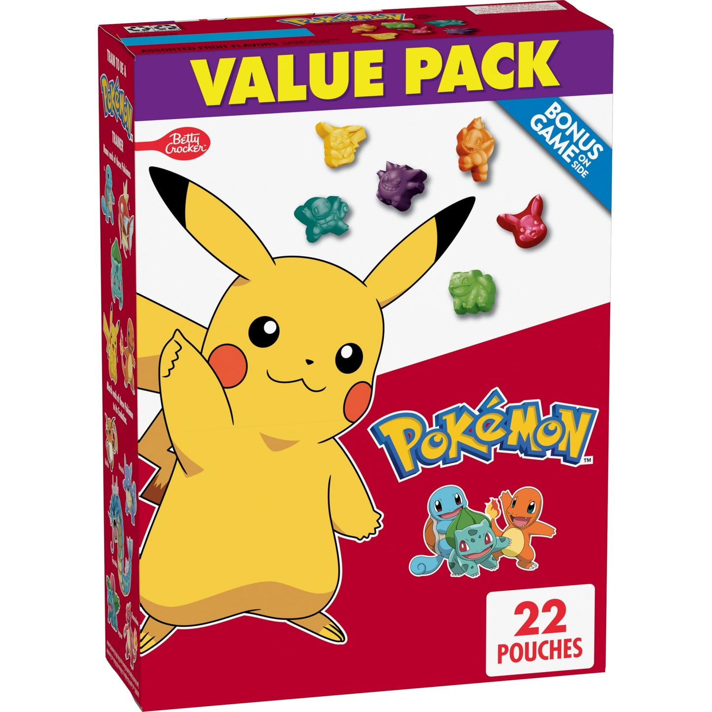 Pokemon Fruit Flavored Snacks feature tasty treats shaped like your favorite Pokemon characters for maximum fun. Packaged for on the go convenience and portability, these fruit flavored snacks are a treat the whole family can enjoy. These pouches are the perfect treat to include in a packed school lunch box or keep on hand for a moment's notice. You've found the perfect after school snack that's a win for you and your kids. Pokemon Fruit Flavored Snacks are an ideal addition to your pantry and grocery routi