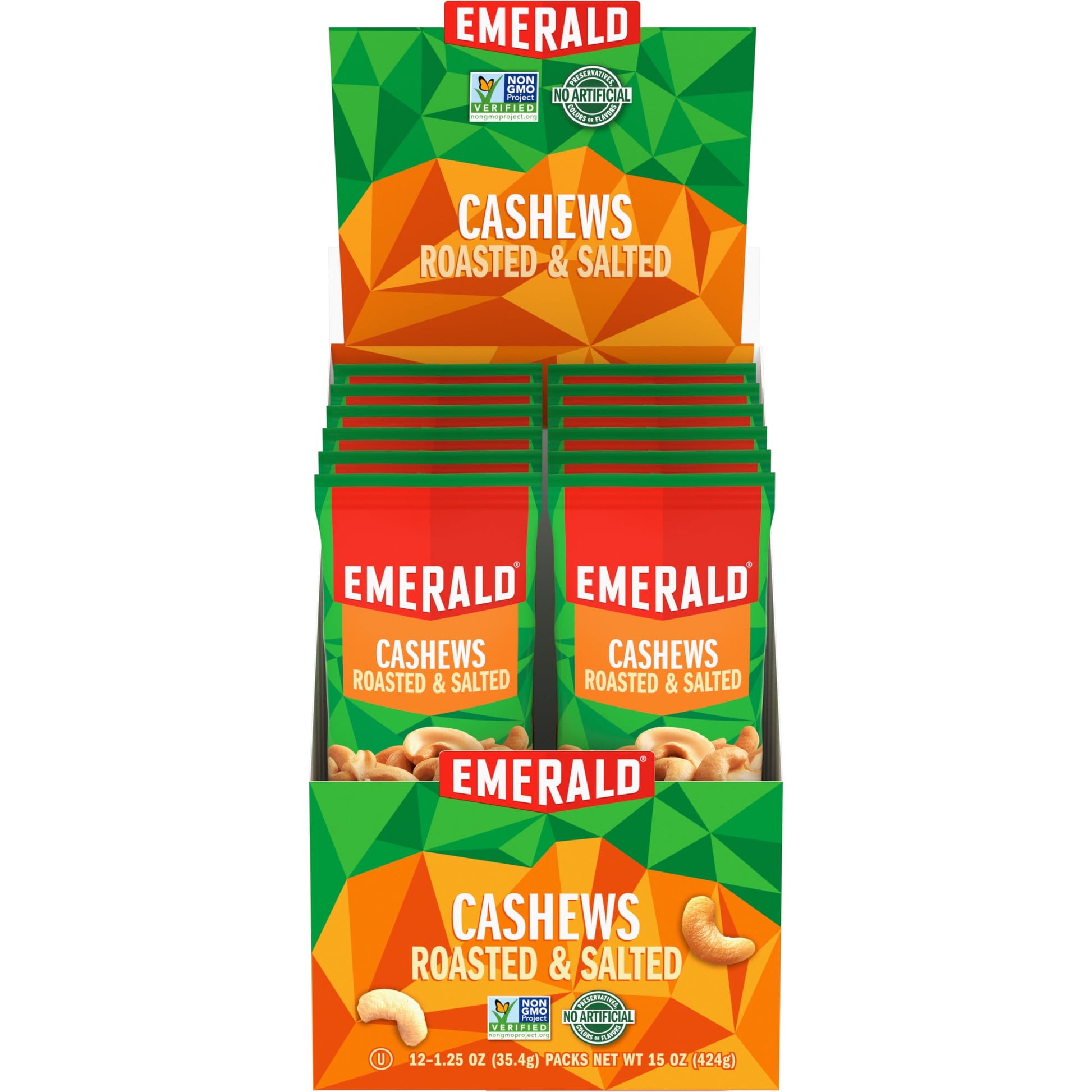 These roasted and salted cashews are the perfect salty, crunchy, and sweet snack. These nuts come in 12 small bags so that they stay fresh for later and are easy to take on the go. Emerald harvests only the tastiest, crunchiest, high quality nuts. Our secret is in our unique seasoning and distinct crunch that each nut provides. Whatever the occasion, Emerald has the specific nut you are looking for.