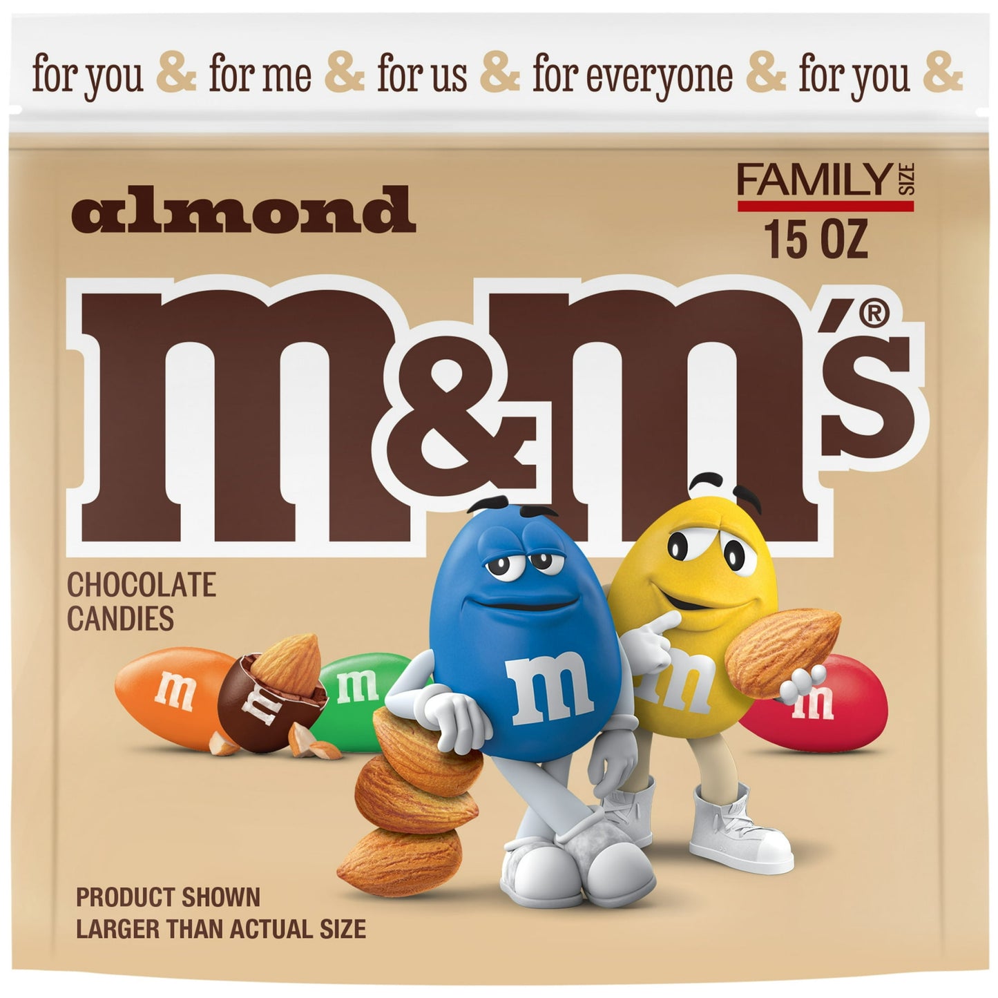 M&M'S Almond Candies are the perfect combination of milk chocolate and almonds for a satisfying treat. Made with a whole almond center coated in milk chocolate and a crunchy candy shell, these colorful, nutty bites of candy are great for the office candy dish or the candy bowl at home. Use these chocolate pieces to add delicious fun to your favorite desserts or to share at your next party or celebration. Best of all, the resealable bag allows you to easily take Almond M&M’S Chocolate Candy on-the-go and kee