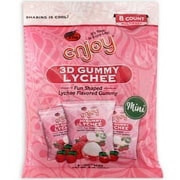 Enjoy 3D Gummy Lychee are our newest 3D gummy candies! Bursting with exotic sweet lychee flavor and beautiful lychee fruit shapes these are fun treats for any occasion. Each bag contains 8 packs of 3D Gummy Lychee candies that are perfect for lunch boxes, party favors, family gatherings, or omiyage gifts.