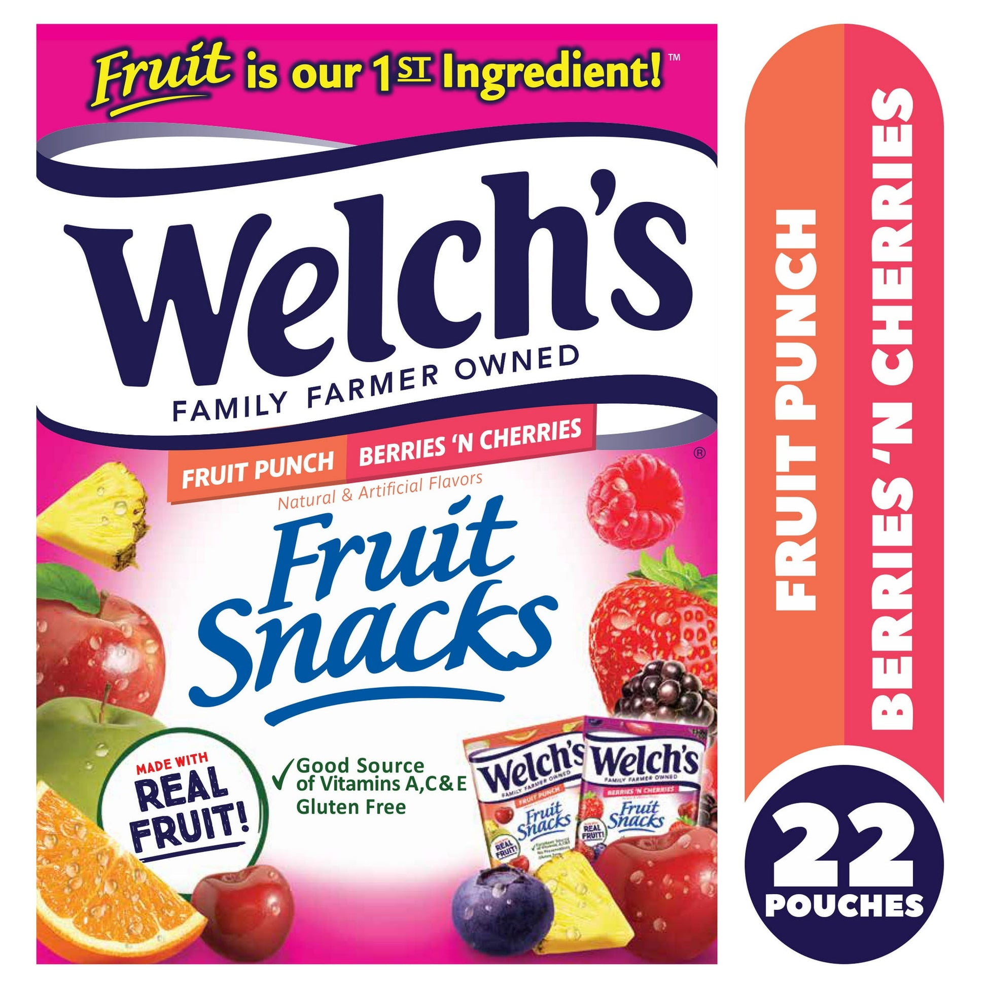 At Welch's Fruit Snacks we always use Real Fruit as the First Ingredient, that's why our fruit snacks are bursting with delicious taste. With over 10 mouthwatering Welch's Fruit Snacks flavor varieties to love, it's easy to find your family's favorite!