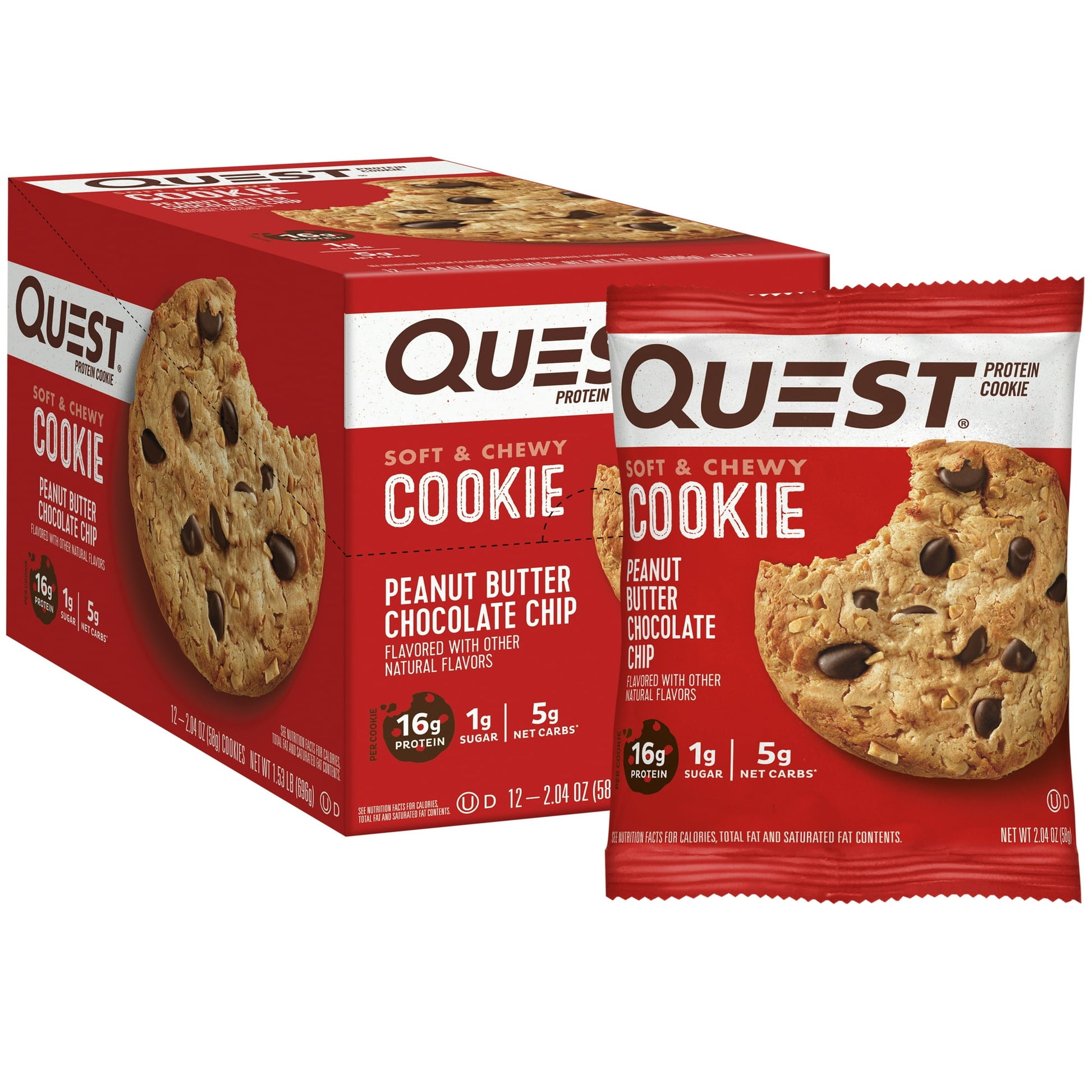 Quest Protein Cookie, Peanut Butter Chocolate Chip, 16g Protein, 12 ct