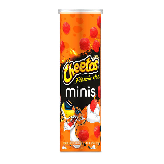 CHEETOS snacks are the much-loved cheesy treats that are fun for everyone! You just can’t eat a CHEETOS snack without licking the signature “cheetle” off your fingertips. And wherever the CHEETOS brand and CHESTER CHEETAH go, cheesy smiles are sure to follow. Cheetos Minis Flamin’ Hot Cheese Flavored Canister, 3.625 oz Frito-Lay Minis are the biggest thing to ever happen to bite-sized chips. We took your favorite snacks and shrunk them to a size you’ll want to take everywhere you go.