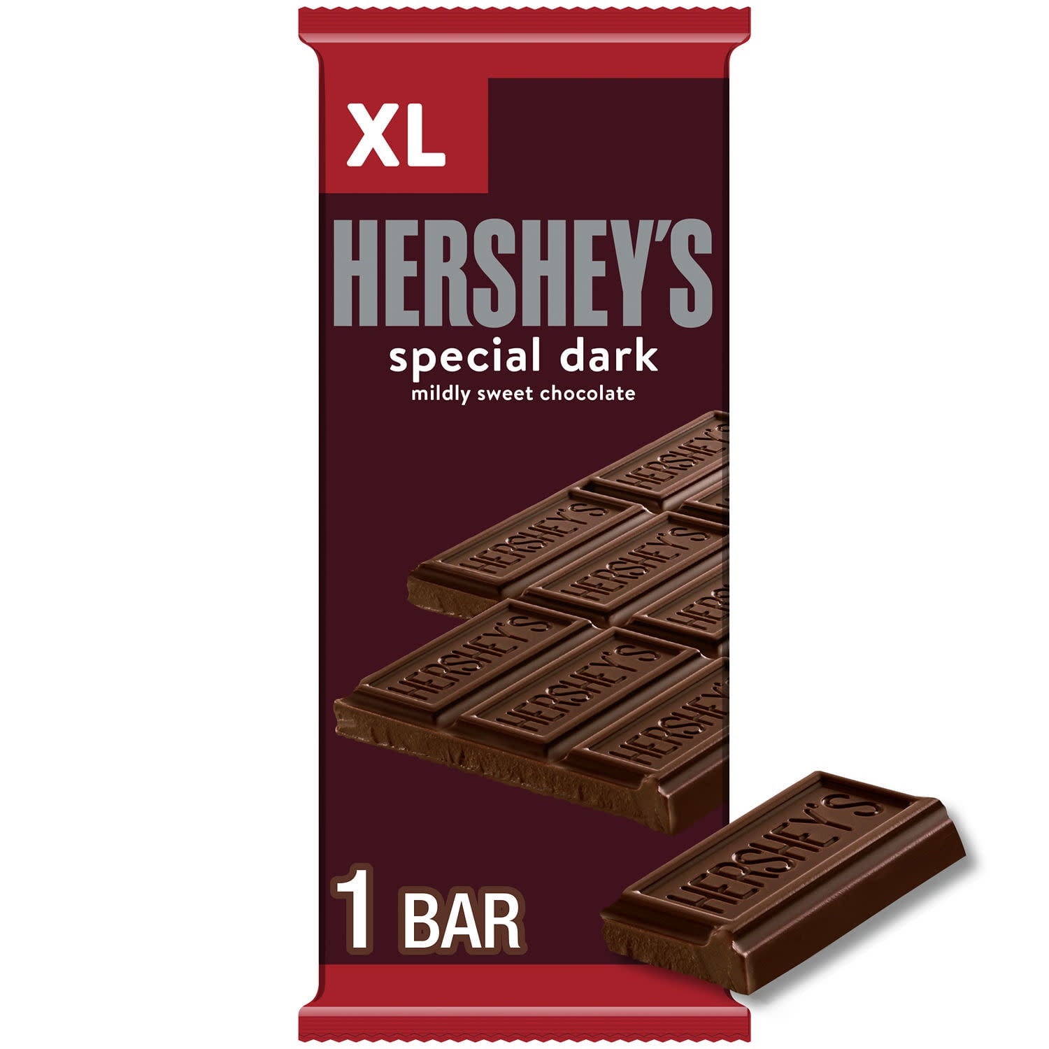 There's happy, then there's HERSHEY'S happy. Made of the delectable, rich chocolate that's been a classic for decades, HERSHEY'S SPECIAL DARK chocolate candy bars make life more delicious whether they're enjoyed alone or shared with loved ones. These individually wrapped, extra large candy bars are the perfect treat for countless special and everyday occasions. Keep some on hand for guests and store a few in your pantry for convenient snacking when the mood strikes. Show up to movie night with a XL HERSHEY'