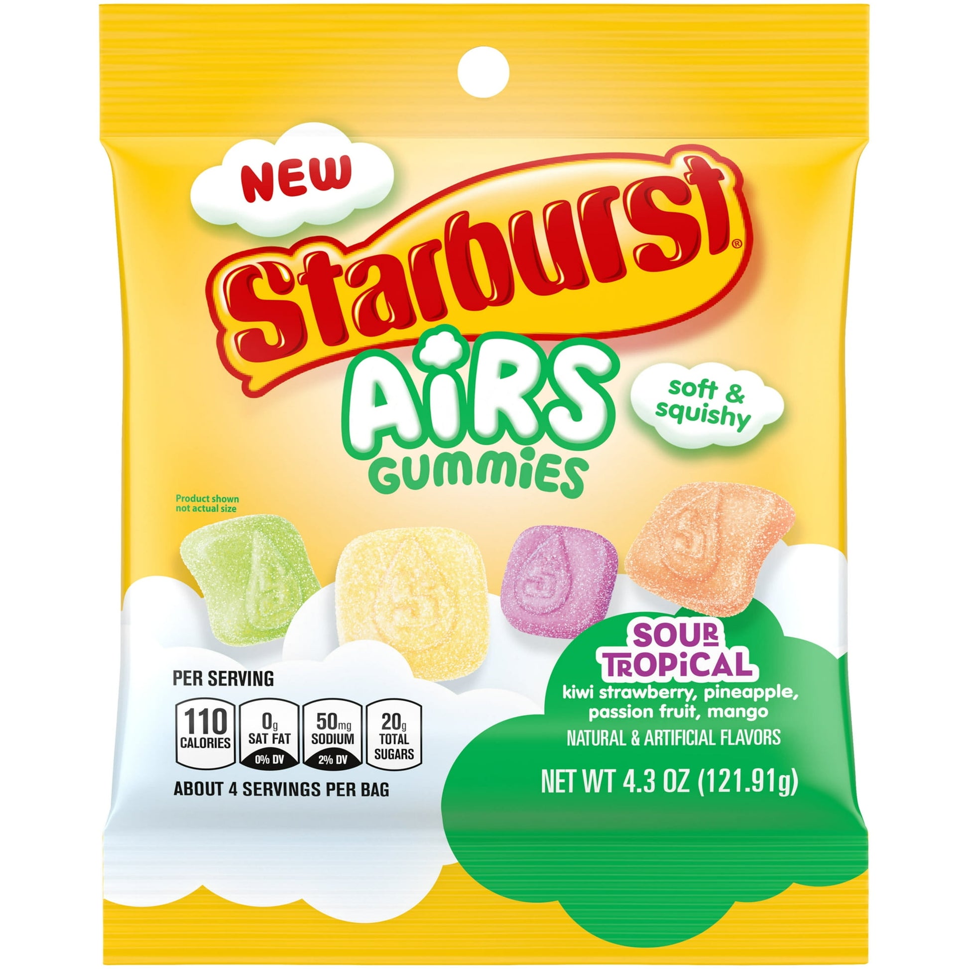 Introducing NEW STARBURST Airs Sour Tropical Gummy Candy, a gummy experience like no other that also satisfies your sweet craving. New STARBURST Airs Sour Tropical Gummy Candy delivers a unique, soft, squishy and airy texture with the same juicy STARBURST flavors you love. Ladies & gentlemen, this is a new era in gummies, a new texture and new eating experience. It is different from all the other gummies out there! These playful and fluffy gummies are soft to bite into, easy to chew, and best of all – won’t