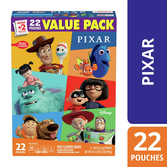 Disney Pixar Fruit Flavored Snacks feature tasty treats shaped like your favorite Disney Pixar characters for maximum fun. Packaged for on-the-go convenience and portability, these fruit flavored snacks are a treat the whole family can enjoy. These packaged snack bags are the perfect treat to include in a packed school lunch box or keep on hand for a moments notice. You've finally found the perfect after-school snack that's a win for you and your kids. Disney Pixar Fruit Flavored Snacks are the perfect addi