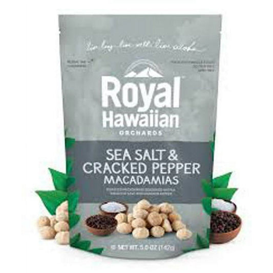 Live Long, Live Well, Live AlohaRoasted Macadamias Seasoned with A Touch of Salt and Cracked PepperMade with Whole FoodsGluten FreeGMO FreeKosherA dash of salt and cracked pepper for the perfect seasoning balance.The GOODNESS Inside GMO Free Gluten Free A Whole Food Natural Seasoning Nothing Artificial Cholesterol FreeAt Royal Hawaiian, the believe in the importance of finding balance in today's fast-paced world. This means the joyful sharing of life and aloha with your family and your community. It means h