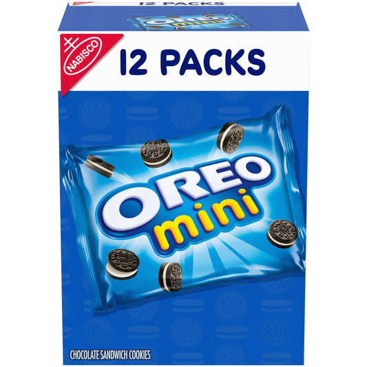 OREO Mini Chocolate Sandwich Cookies pack the classic OREO flavor, but in a bite size cookie that is easy to enjoy. These mini cookies have the same creme filling you’ve always loved and are a great size for snacking at home or on-the-go. OREO Minis are great for sharing with family and friends or topping your favorite ice cream for an exciting dessert. Mini OREO sandwich cookies are delicious with or without milk and are great lunchbox cookies for school or work. Individually packed, these snack cookies ar