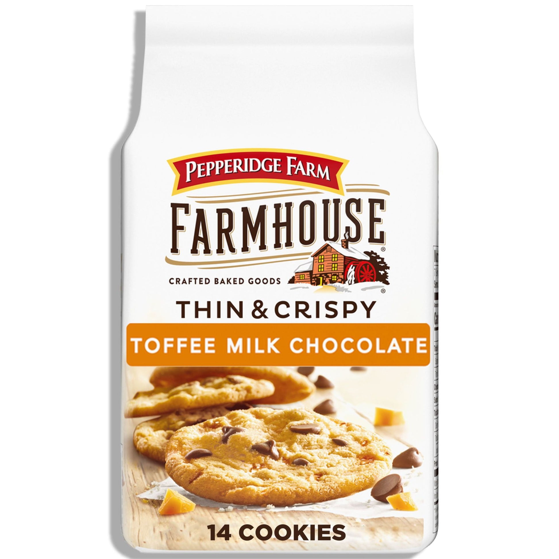 Welcome to Farmhouse where our Pepperidge Farm bakers are working hard, thoughtfully choosing each ingredient to create mouth-watering new recipes and time-loved favorites. Pepperidge Farm Farmhouse thin and crispy Toffee Milk Chocolate cookies are sure to delight, baked with rich chocolate and real vanilla and eggs. Since 1937, we've held true to our founder Margaret Rudkin's belief that when you combine the best ingredients with the skill and care of creative bakers - well, the result is simply delicious.