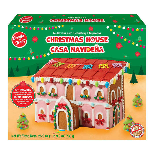 Build your own Christmas Gingerbread House/Casa Navideña this Holiday season! Make joyful memories or start new traditions as you play, laugh and create! Perfect for school parties or activities. No baking required. Shelf-stable and crunchy cookie pieces. The Christmas Gingerbread House/Casa Navideña box includes all the required cookie pieces, candies and pre-made icing. Pick up a Regular-sized Create A Treat Christmas House/Casa Navideña, 26 oz, 1 Count at your local Wal-Mart today!