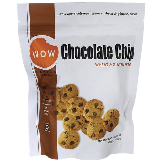 OUR GOURMET WOW BAKING CHOCOLATE CHIP COOKIE IS PACKED FULL OF FLAVOR. IT’S SO IRRESISTIBLE YOU WON'T WANT TO STOP NIBBLING. WE THINK THE MILK IS JEALOUS. TRY ONE OF OUR MOIST AND CHEWY GLUTEN-FREE COOKIES AND SEE WHY THEY RIVAL THE BEST TRADITIONAL GOURMET COOKIES. INCLUDES ONE 8 OZ. BAG OF WOW BAKING CO. CHOCOLATE CHIP COOKIES. SEE NUTRITION FACT PANEL FOR ALLERGENS. WOW (WITH-OUT-WHEAT) BAKING COMPANY HAS REDEFINED WHEAT AND GLUTEN-FREE BAKED GOODS. WE MAKE OUR PRODUCTS WITH PREMIUM ALL-NATURAL INGREDIEN