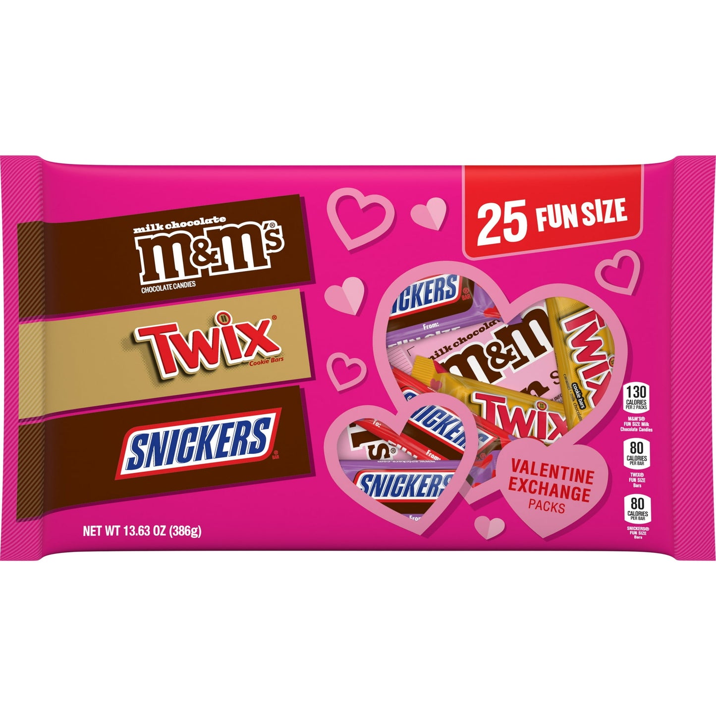 Looking for a sweet way to personalize your love this Valentine’s Day? The SNICKERS, TWIX, and M&M'S Valentine's Day Variety Candy Bag is a delicious way to say 'I love you' to those who matter most. Each bag is filled with milk chocolate classics, featuring fun size SNICKERS Candy Bars, fun size TWIX Caramel Cookie Chocolate Bars, and M&M'S Milk Chocolate Candy packs. Not only is it great for Valentine’s Day party favors or filling your heart-shaped candy bowls at the office, but you can also use this vari