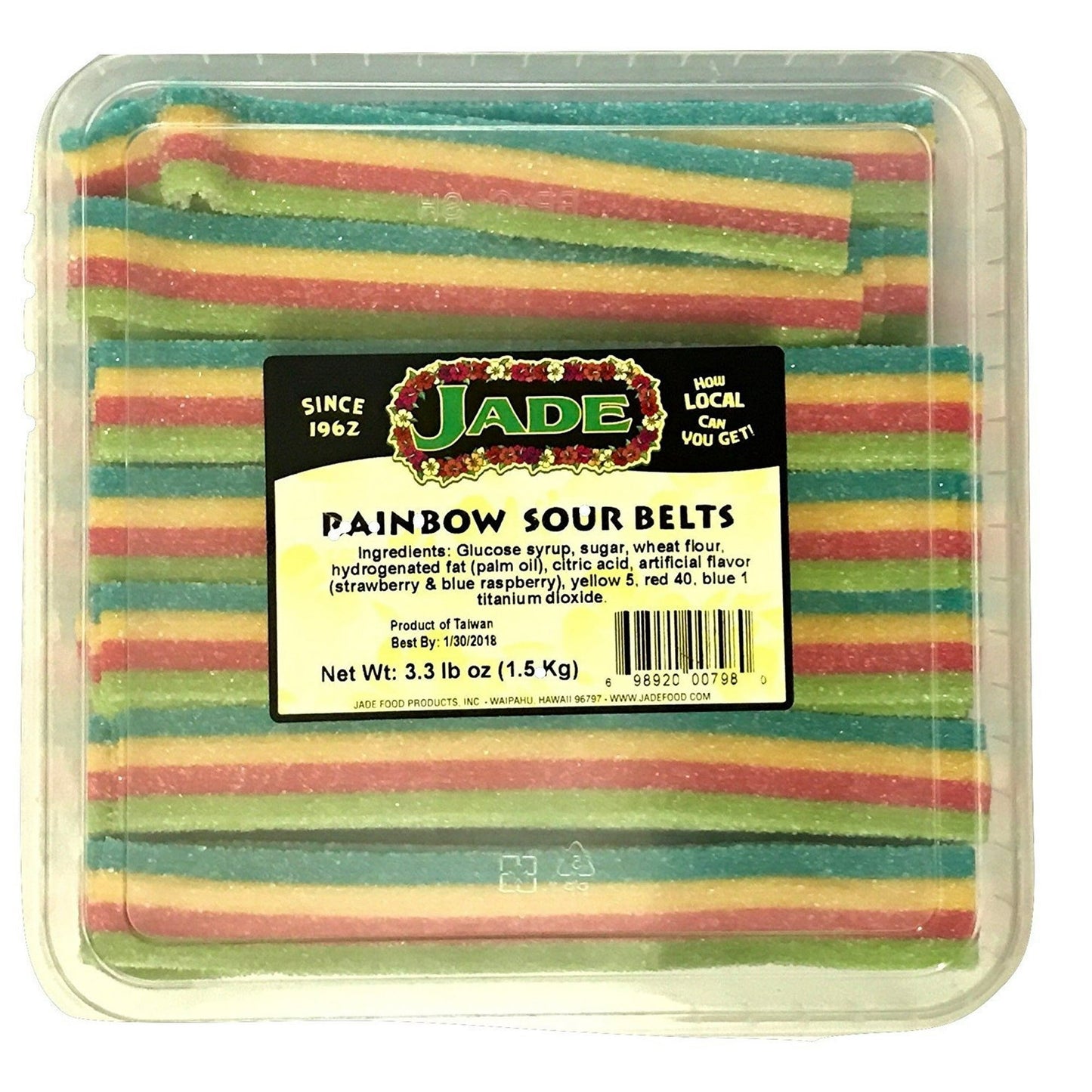 Jade Rainbow Sour Belts, 3.3 Lb.