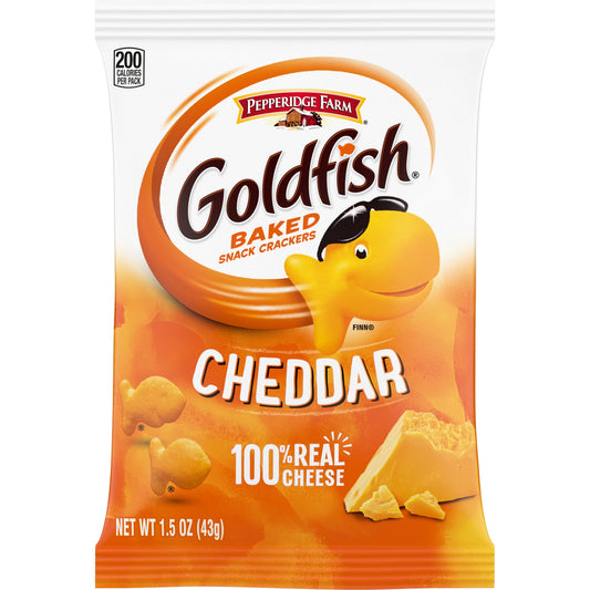 With Goldfish crackers, the smiles come naturally. Baked with 100% real cheddar cheese, Goldfish Cheddar crackers are a snack the whole family will adore with no artificial flavors or preservatives. Everyone loves Goldfish crackers - they're tasty and fun! Take the smiles to-go with this single-serving snack pack. For Pepperidge Farm, baking is more than a job. It's a real passion. Each day, the Pepperidge Farm bakers take the time to make every cookie, pastry, cracker and loaf of bread the best way they kn