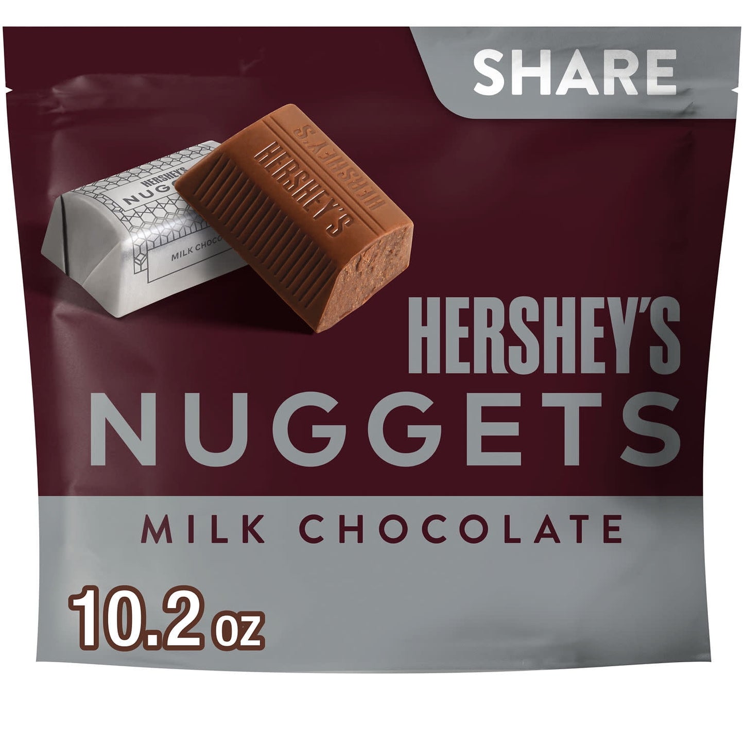 The HERSHEY'S NUGGETS milk chocolate candy share pack is filled with delicious chocolate treats any milk chocolate lover will adore. Each two-bite candy offers creamy, delightful milk chocolate individually wrapped in stunning silver foil. Dress your kitchen table up with a bowl or jar of HERSHEY'S NUGGETS goodies, surprise your co-workers with a filled candy dish or drop a handful of these treats into a party bag for an instant, anytime gift that everyone will love.