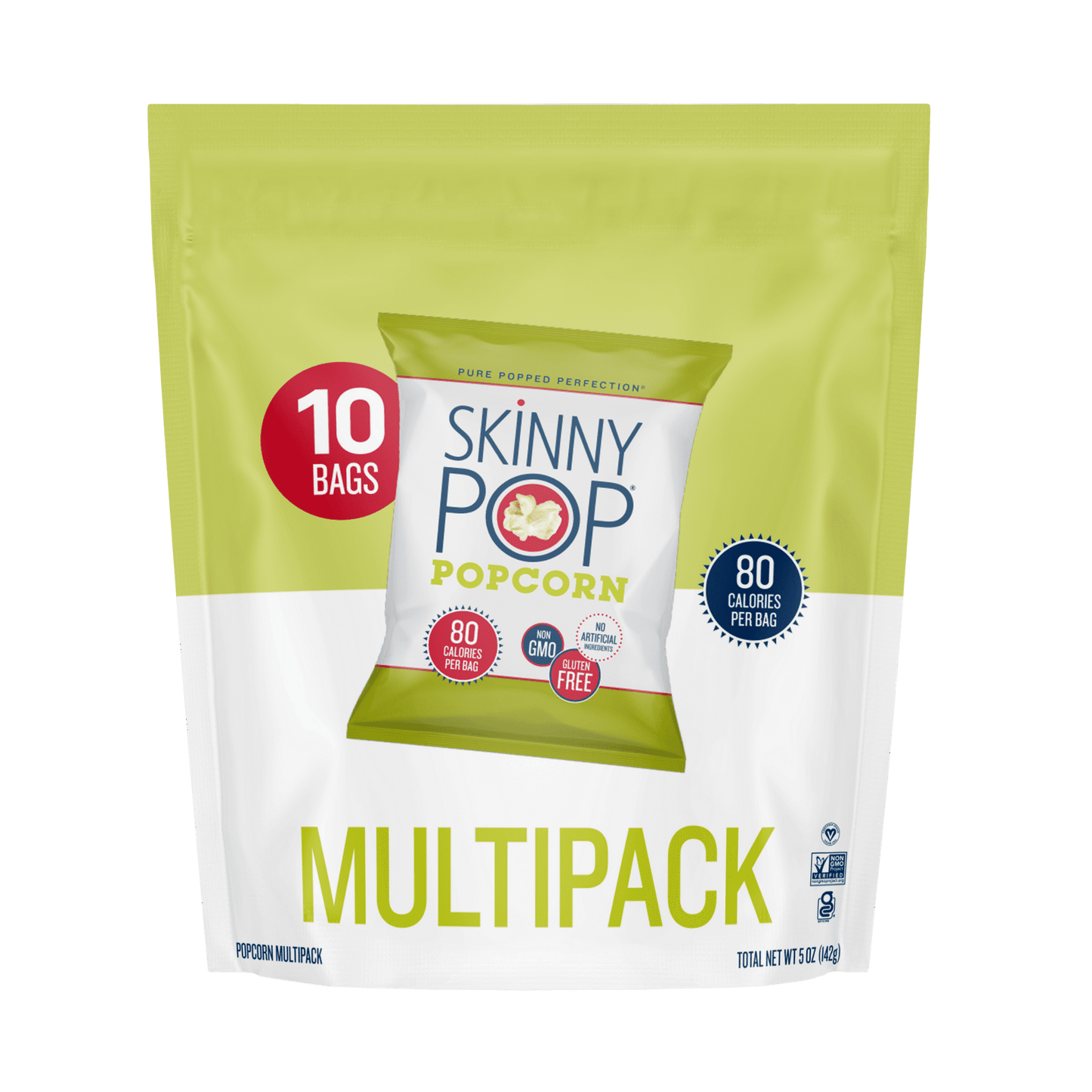 SkinnyPop Original Popcorn is perfectly salty, crunchy, and fluffy – you'll want to eat it by the handful or by the bagful! These 0.5-ounce snack-size bags of SkinnyPop Popcorn are perfect for snack essentials, lunch snacks, road trips, and more. SkinnyPop starts with a premium popcorn kernel, sunflower oil, and the perfect amount of salt. From there, Pure Popped Perfection® says it all. Our popcorn has no GMOs, artificial ingredients, or preservatives. SkinnyPop is a tasty, guilt-free snack. Plus, it's fre