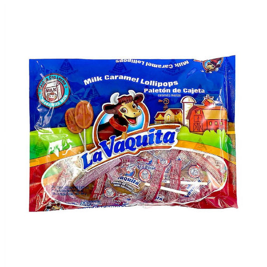 Quantity: A pack of 24 lollipops offering long-lasting enjoyment for your sweet cravings. Unique Flavor: These lollipops have a distinct, creamy milk flavor that separates them from traditional candy options. Traditional Mexican Candy: Manufactured by La Vaquita, a recognized and beloved name in Mexican confectionery known for its dairy-based treats. Quality: Crafted from high-quality ingredients, each lollipop offers a consistent, satisfying flavor. Individually Wrapped: Each lollipop is individually wrapp