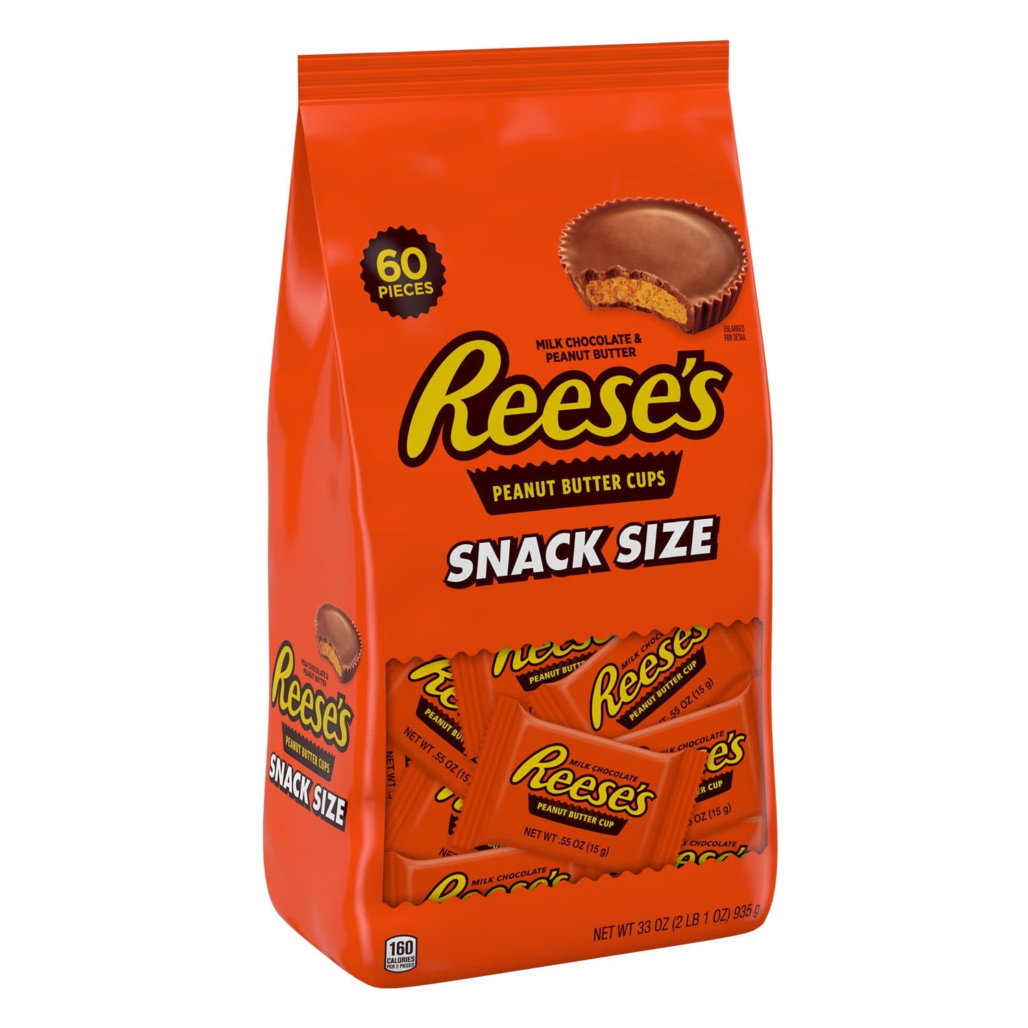 Name a more iconic duo. Everyone will wait... You can't beat this old fashioned, match made in heaven when it comes to creamy milk chocolate combined with delicious peanut butter. Get ready to taste perfection! REESE'S milk chocolate snack size peanut butter cups are ready to be your go-to snack. Bring this bulk bag along to the next sporting event as a concession treat, as movie marathon snacks or game night prizes. Store them in your pantry for an anytime snack or slip a pack into lunch boxes and purses f