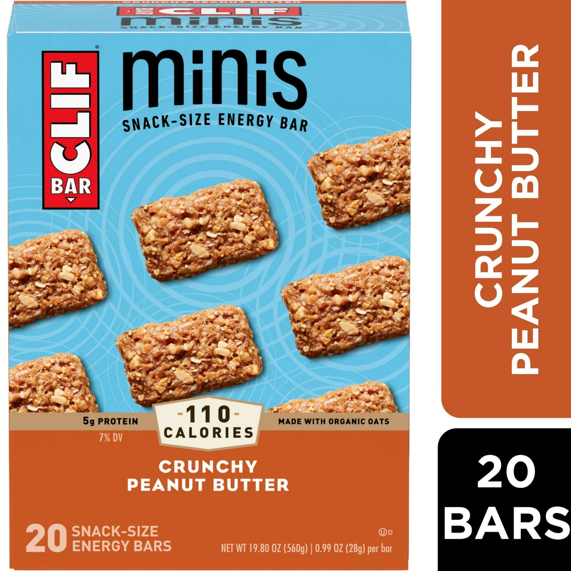 Made with wholesome ingredients like organic rolled oats, CLIF BAR Minis are perfectly portioned to provide energy for short or low-intensity activities like quick run, long stroll, or yoga. CLIF BAR Minis have 100-110 calories and 4-5g of protein per bar, and they are non-GMO and plant-based with no high-fructose corn syrup or artificial flavors.