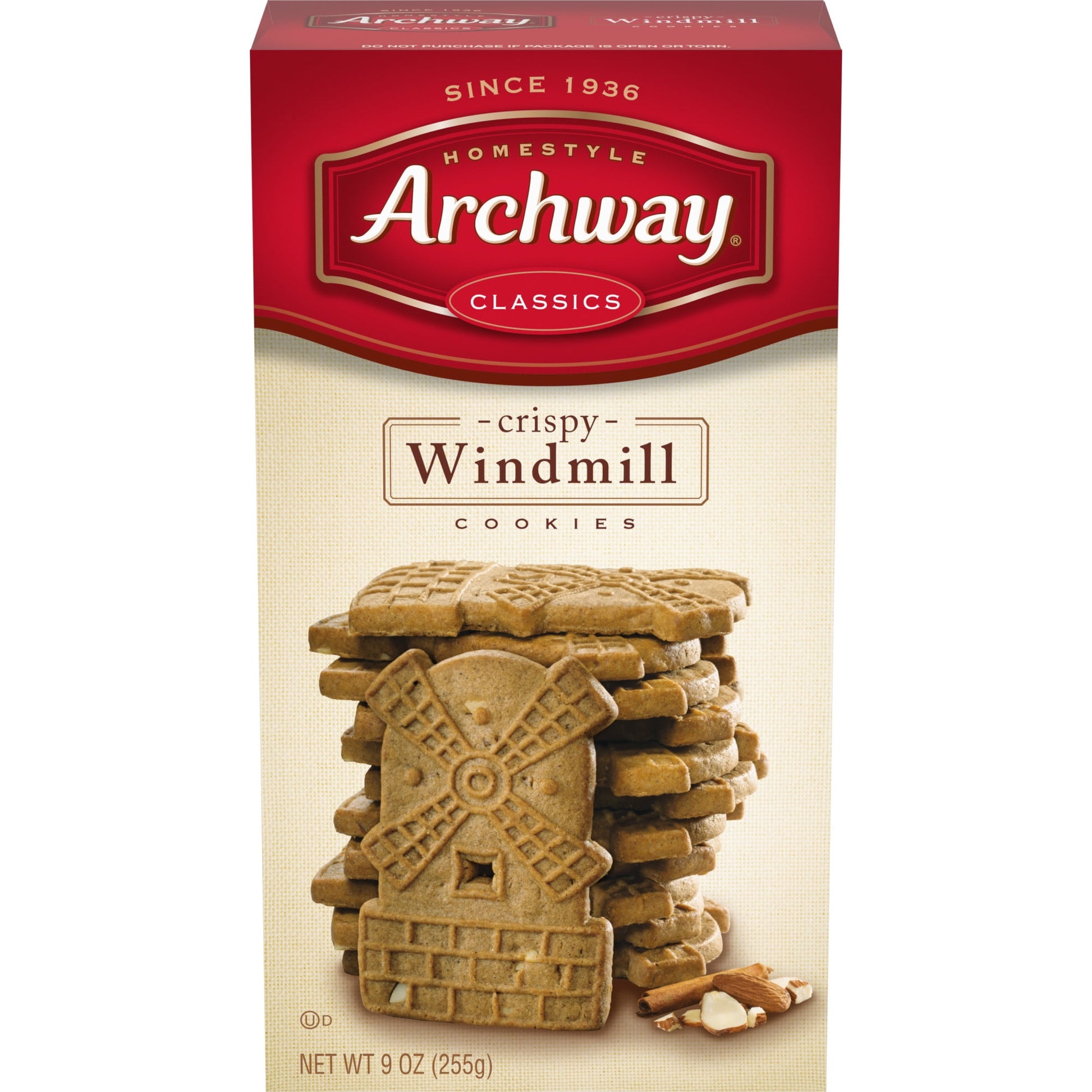 Our Windmill cookie is a classic, crispy cookie with hints of molasses and spices mixed with thin slices of almonds. Its unique windmill shape and details are a familiar favorite. Since 1936, Archway Cookies have been winning the hearts of cookies lovers. Known for our home-style goodness, we strive to deliver high quality, highly enjoyable cookies with the ability to bring on nostalgic memories every single day. Shelf-stable product.