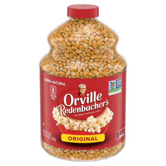 Orville Redenbacher's 100% whole grain Original Yellow Gourmet Popping Kernels pop up in a jiffy and are light and fluffy. Grab your hot air popper or stovetop popcorn popper, and make a popcorn snack with high-quality ingredients from our select family farmers. Orville Redenbacher's is the only leading brand of microwave popcorn with no artificial preservatives, flavors, or dyes in all of our products. Our Non-GMO Project Verified popcorn kernels come with a promise of excellence and authenticity. These un