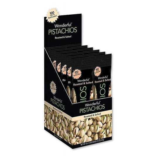 Wonderful Pistachios, Salt and Pepper, 1.25 Oz. Pack, 12per BoxSize: Pack of 12 individual 1.25 Ounce Bags Flavor: Salt and Pepper Flavored In-Shell Wonderful Pistachios. Shake it up with Salt and Pepper Wonderful Pistachios These pistachios are stacked with scrumptious goodness, and prepared with salt, zesty dark pepper, with a scramble of garlic. Rich and delightful, they add a little spirit to shrewd snackin.California Grown: Awesome Pistachios claims, develops and collects in excess of 75,000 sections o