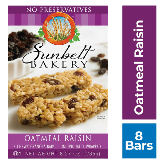 The taste of yummy oatmeal raisin is now found in Sunbelt Bakery Oatmeal Raisin Chewy Granola Bars! Made with sun-dried raisins and rolled oats; You can have a scrumptious oatmeal raisin experience. Each bar has 8 grams of whole grain per serving. Great for taking on the go as you run errands or as you head out the door for your early morning meeting at the office. Simply unwrap and enjoy!