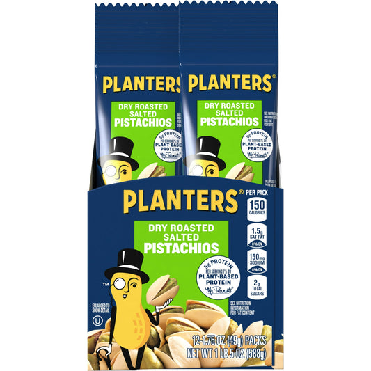 PLANTERS Dry Roasted Pistachios satisfy snack cravings with a mild, nutty flavor and rewarding crunch. Every batch of these premium, in-shell whole pistachios is dry roasted to perfection and seasoned with salt to bring out the unique flavor of this favorite nut. The salted pistachios provide vitamins and minerals, along with protein and dietary fiber to keep you full in between meals. Pass around the Kosher-friendly snack at get-togethers, or stash a bag at work to be there for you in crunch time. Easy-tea